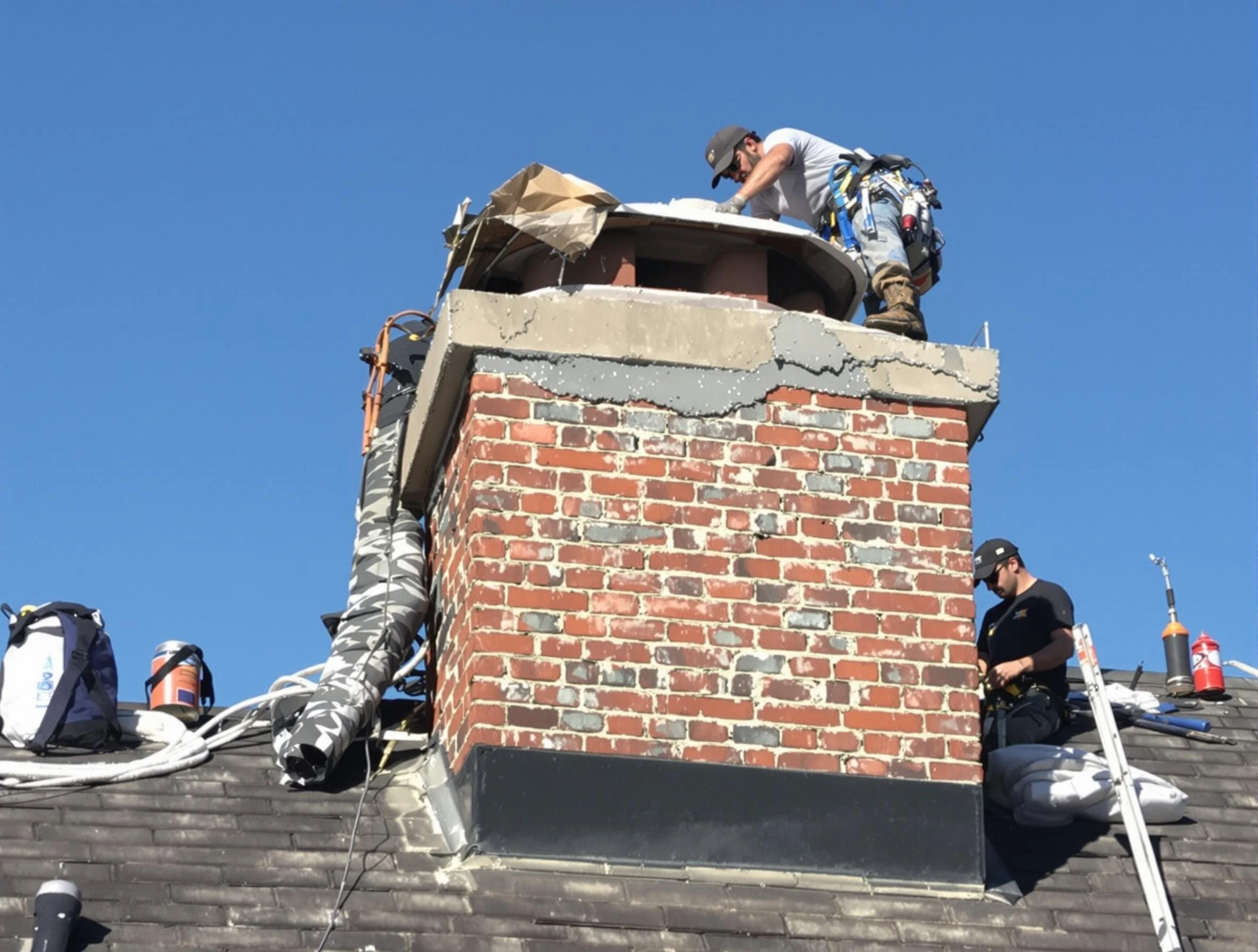 Montevallo Chimney Sweep installing a custom chimney crown in Montevallo, AL