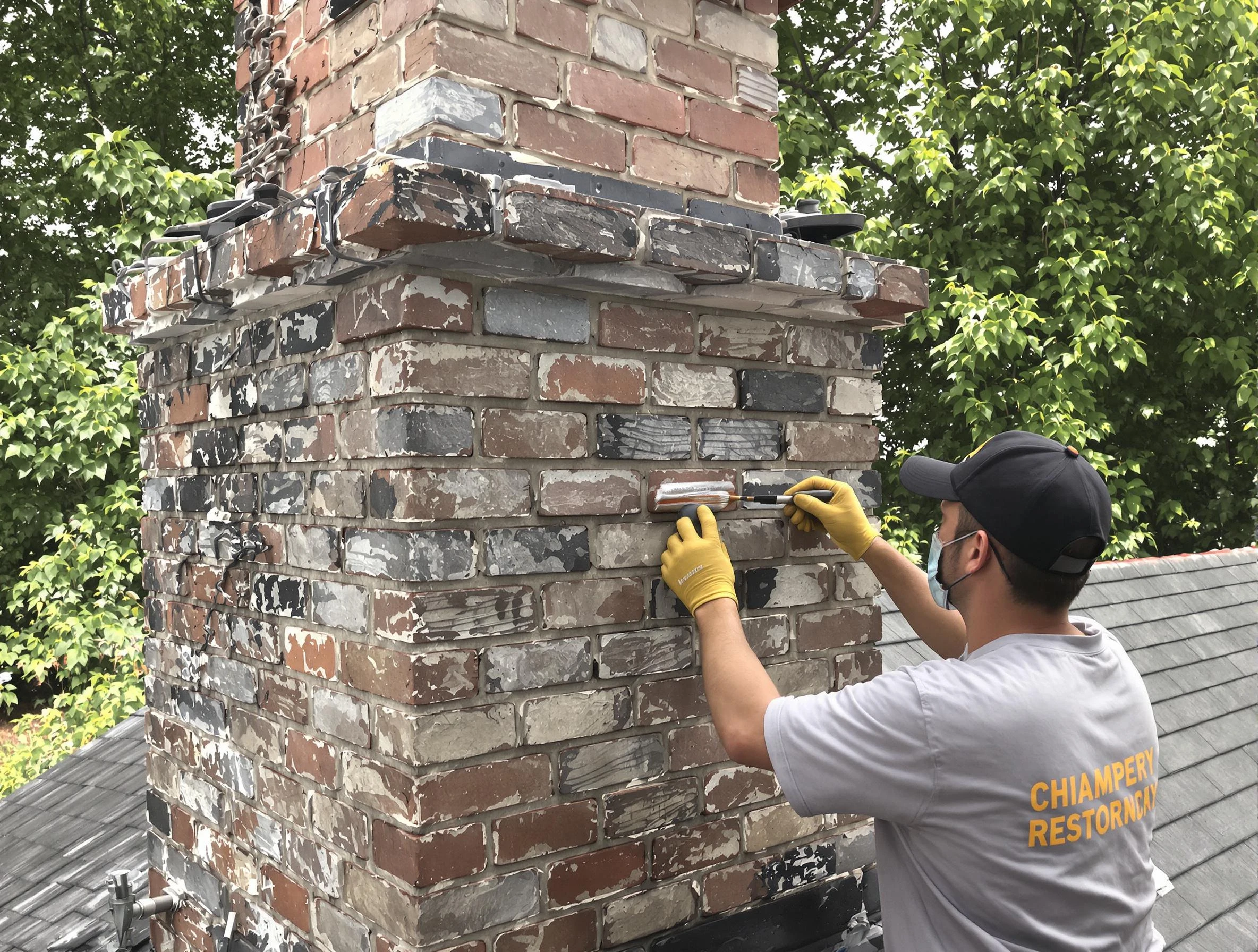 In-progress chimney restoration by Montevallo Chimney Sweep in Montevallo, AL